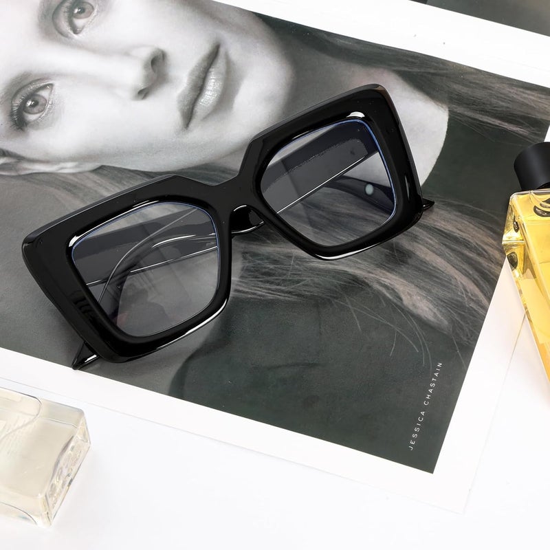 Heliltd Oversized Square Blue Light Blocking Glasses for Women Men Black Chunky Glasses Thick Frames Fashion Glasses(Non-Prescription) - Image 4